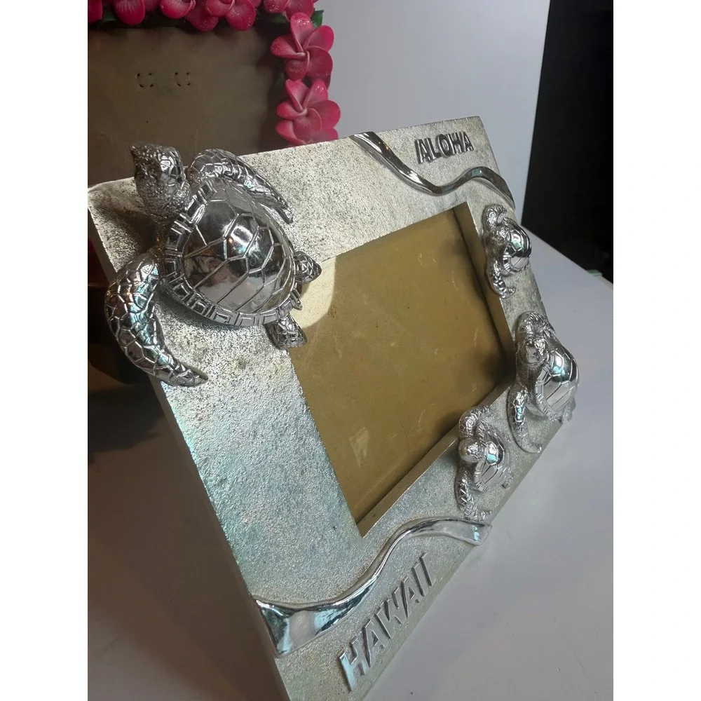Vintage Hawaii Picture Frame Set Aloha Turtle Plumeria Maui Souvenir Frames